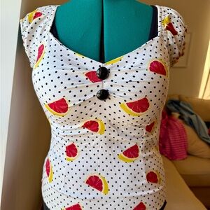 Polka Dot Fitted Cap Sleeve Citrus Blouse